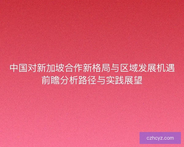 中国对新加坡合作新格局与区域发展机遇前瞻分析路径与实践展望