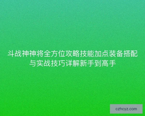 斗战神神将全方位攻略技能加点装备搭配与实战技巧详解新手到高手