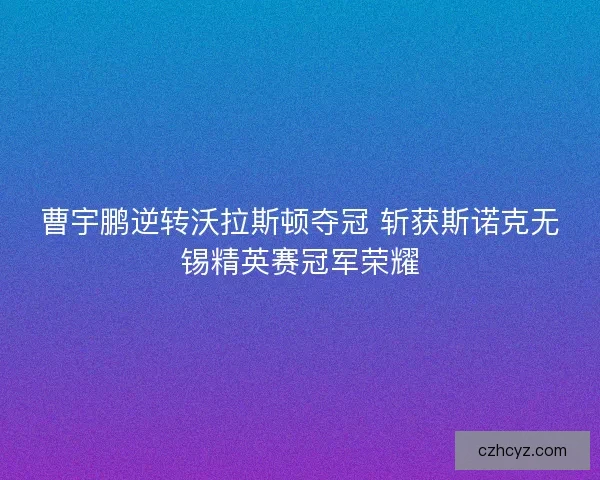 曹宇鹏逆转沃拉斯顿夺冠 斩获斯诺克无锡精英赛冠军荣耀