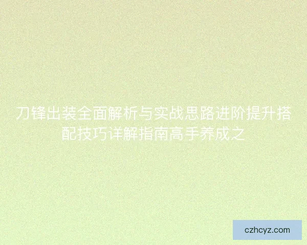 刀锋出装全面解析与实战思路进阶提升搭配技巧详解指南高手养成之